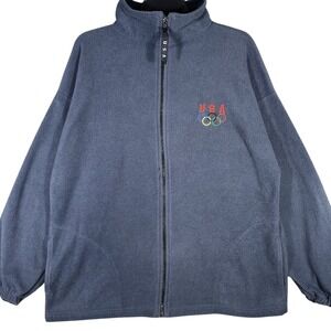VTG USA Olympics Fleece Jacket Men XL Blue Full Zip Embroidered Logo Made in USA